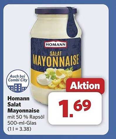 Homann Salat Mayonnaise mit 50 % Rapsöl, 500-ml-Glas