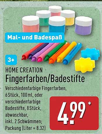 HOME CREATION Fingerfarben/Badestifte, 6 Stück, 100 ml oder 8 Stück, abwaschbar