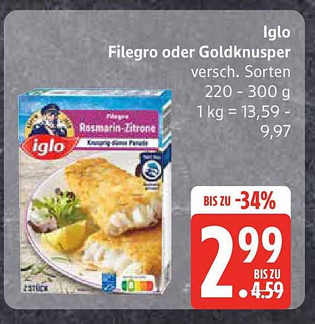 Iglo Filegro oder Goldknusper (verschiedene Sorten) 220 - 300 g