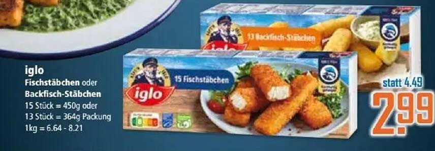 Iglo Fischstäbchen oder Backfisch-Stäbchen 450g oder 364g