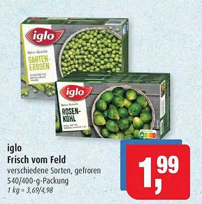 iglo Frisch vom Feld - Gefrorene Garten-Erbsen und Rosenkohl