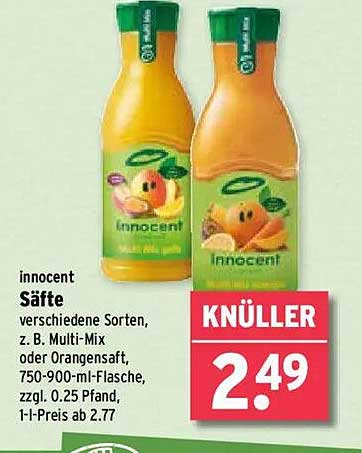 innocent Säfte verschiedene Sorten, z. B. Multi-Mix oder Orangensaft, 750-900-ml-Flasche