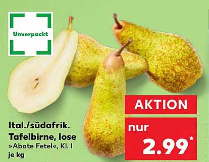 Ital./südafrikanische Tafelbirne »Abate Fetel«, klassifiziert, 1 kg