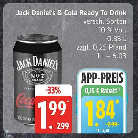 Jack Daniel’s & Cola Ready To Drink versch. Sorten