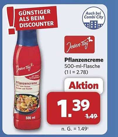 Jeden Tag Pflanzencreme 500 ml Flasche - jetzt nur 1,39 €