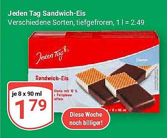 Jeden Tag Sandwich-Eis - verschiedene Sorten, tiefgefroren, 8 x 90 ml