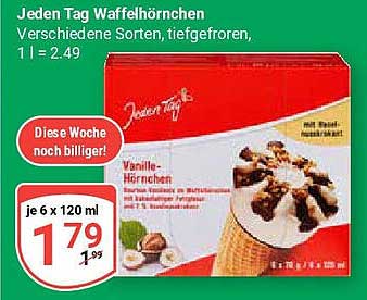 Jeden Tag Waffelhörnchen – Verschiedene Sorten, tiefgefroren, 1 l = 2,49