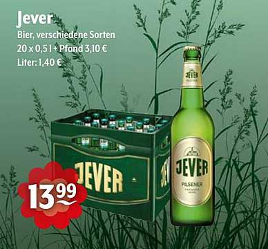 Jever Bier, verschiedene Sorten 20 x 0,5 l für nur 13,99 €