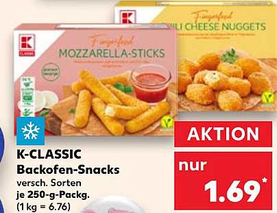 K-CLASSIC Backofen-Snacks 250 g - Mozzarella-Sticks und Mini Cheese Nuggets