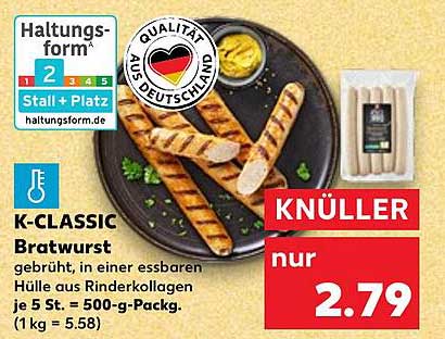 K-CLASSIC Bratwurst gebrüht in essbarer Hülle aus Rinderkollagen