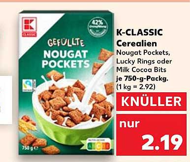 K-CLASSIC Gefüllte Nougat Pockets, Lucky Rings oder Milk Cocoa Bits je 750-g-Packung