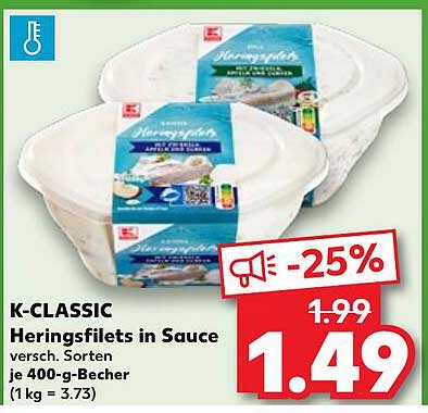 K-CLASSIC Heringsfilets in Sauce - 400-g-Becher