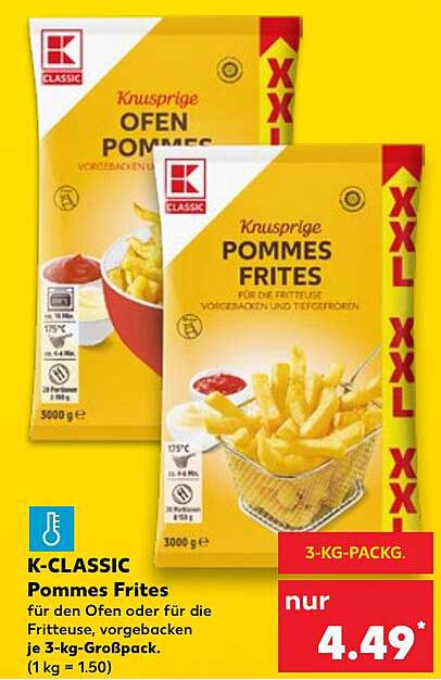 K-CLASSIC Pommes Frites 3-kg-Packung