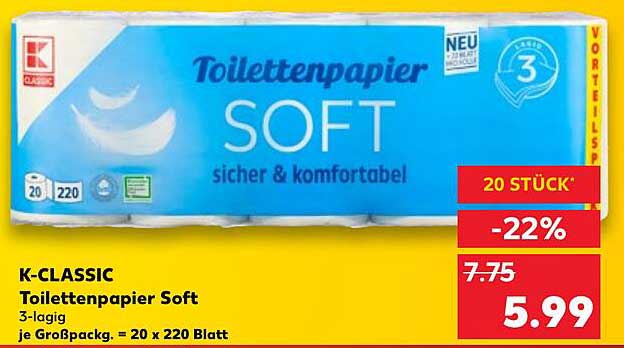 K-CLASSIC Toilettenpapier Soft 3-lagig