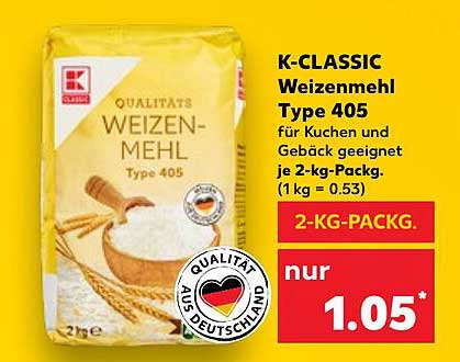 K-CLASSIC Weizenmehl Type 405 2-kg-Packung
