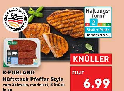 K-PURLAND Hüftsteak Pfeffer Style vom Schwein, mariniert, 3 Stück je kg