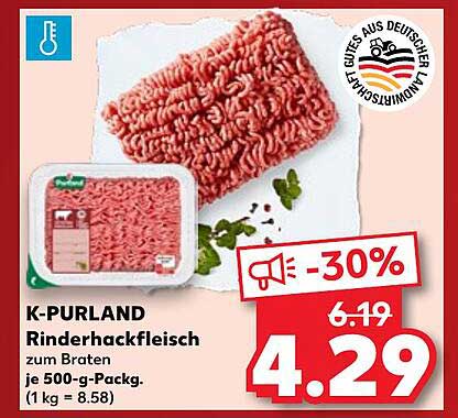 K-PURLAND Rinderhackfleisch zum Braten 500 g