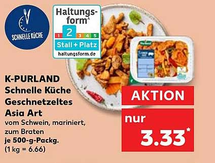 K-PURLAND Schnelle Küche Geschnetzeltes Asia Art 500-g-Packung
