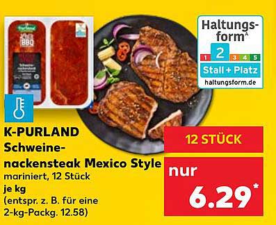 K-Purland Schweinenackensteak Mexico Style, mariniert, 12 Stück