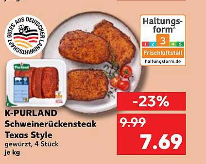 K-PURLAND Schweinerückensteak Texas Style, gewürzt, 4 Stück je kg