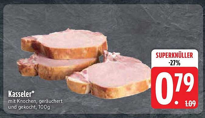 Kasseler* mit Knochen, geräuchert und gekocht, 100g