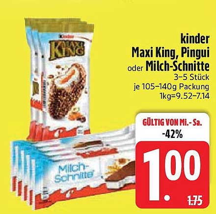 kinder Maxi King, Pingui oder Milch-Schnitte