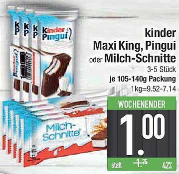 kinder Maxi King, Pingui oder Milch-Schnitte