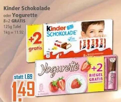 Kinder Schokolade oder Yogurette 8+2 GRATIS
