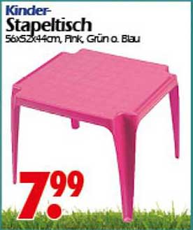 Kinder-Stapeltisch 56x56x44cm in Pink, Grün oder Blau