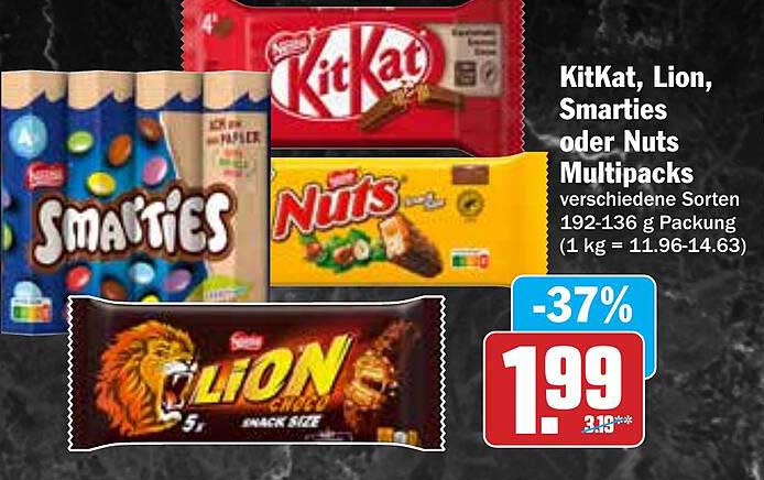 KitKat, Lion, Smarties oder Nuts Multipacks – verschiedene Sorten