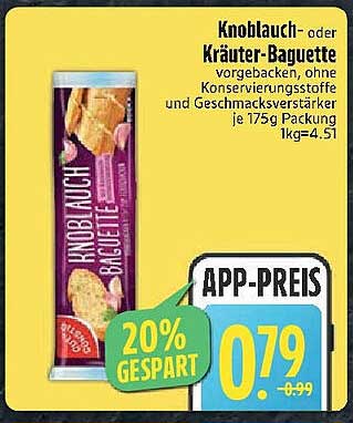 Knoblauch- oder Kräuter-Baguette, vorgebacken