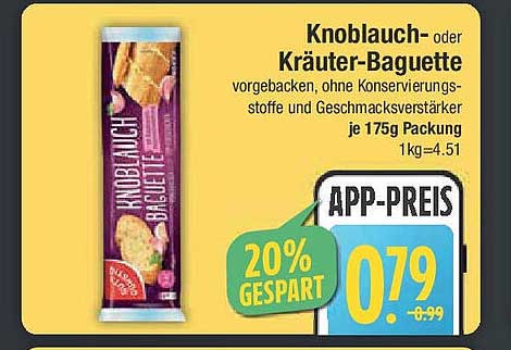 Knoblauch- oder Kräuter-Baguette - vorgebacken, ohne Konservierungsstoffe und Geschmacksverstärker
