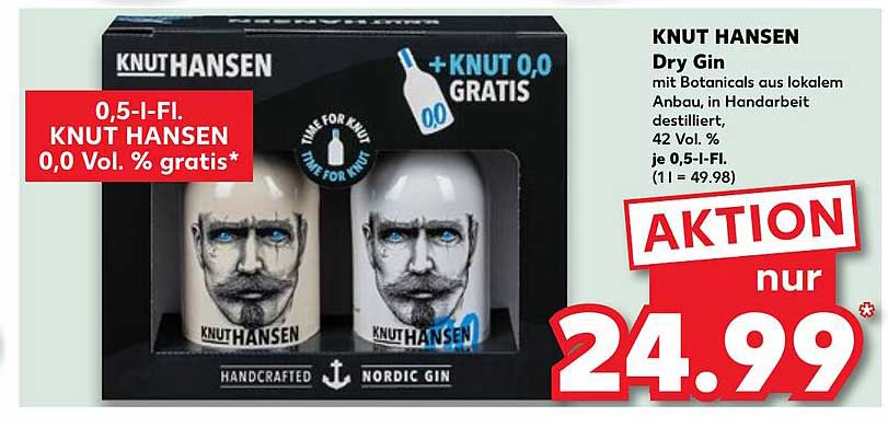 KNUT HANSEN Dry Gin 0,5 l inkl. 0,0 % gratis