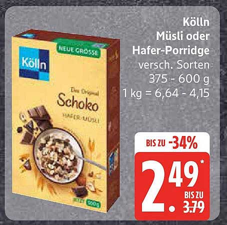 Kölln Müsli oder Hafer-Porridge, verschiedene Sorten 375 - 600 g