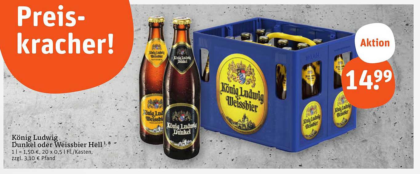 König Ludwig Dunkel oder Weissbier Hell 20 x 0,5 l Kasten