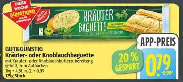 Kräuter- oder Knoblauchbaguette mit Kräuter- oder Knoblauchbutterfüllung