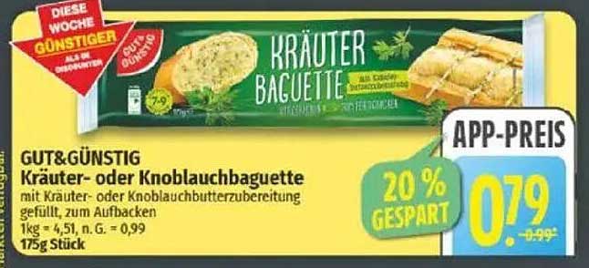Kräuter- oder Knoblauchbaguette mit Kräuter- oder Knoblauchbutterzubereitung