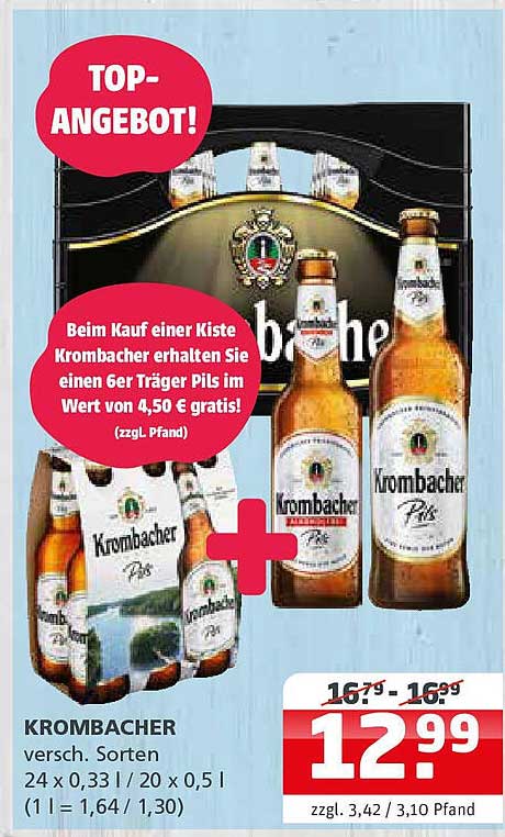 Krombacher Kiste 24 x 0,33 l + 6er Träger Pils gratis