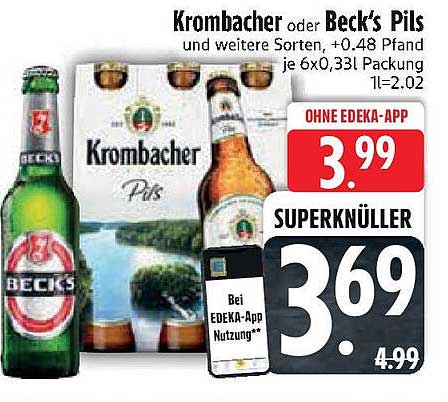 Krombacher oder Beck's Pils und weitere Sorten