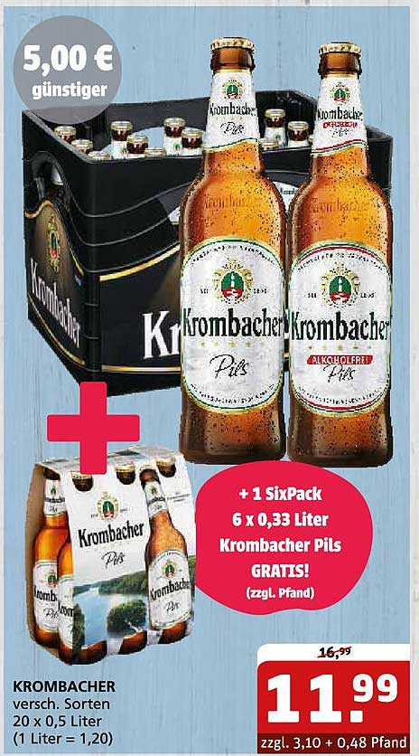 Krombacher Pils – 20 x 0,5 Liter + 1 SixPack GRATIS!