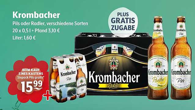 Krombacher Pils oder Radler, 20 x 0,5 l + gratis Sixpack