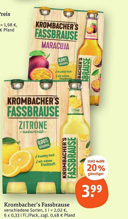 Krombacher's Fassbrause in verschiedenen Sorten