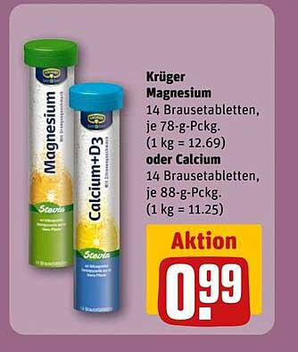 Krüger Magnesium oder Calcium+D3 14 Brausetabletten aktionsweise für nur 0,99 €