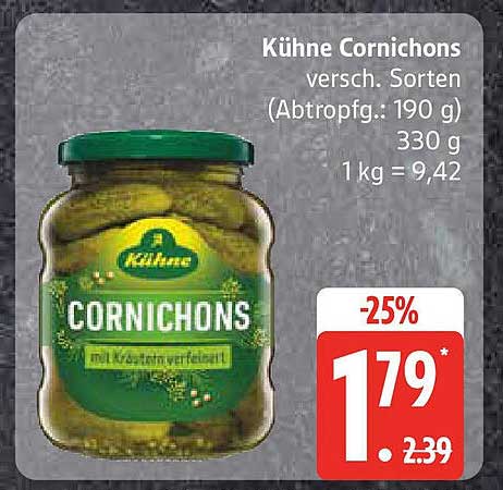 Kühne Cornichons versch. Sorten (Abtropfg.: 190 g)
