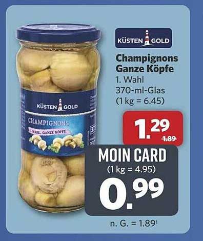 Küsten Gold Champignons Ganze Köpfe im 370-ml-Glas
