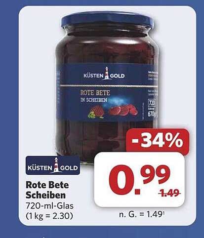 KÜSTEN GOLD Rote Bete Scheiben 720-ml-Glas