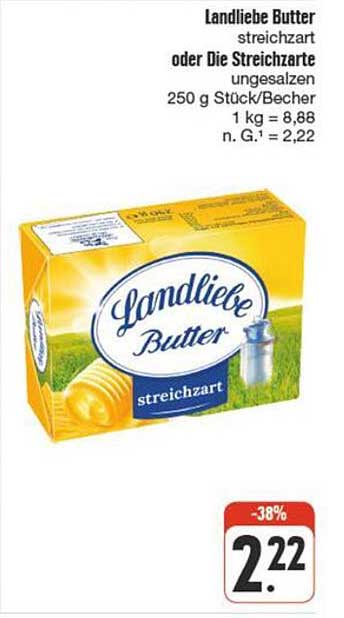 Landliebe Butter streichzart oder Die Streichzarte ungesalzen 250 g