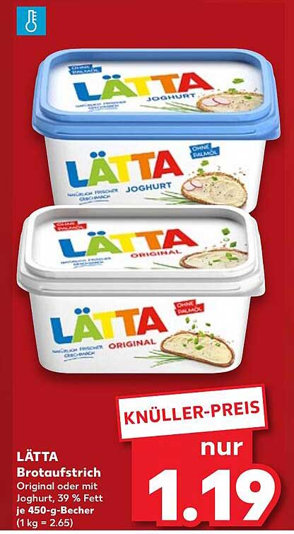 LÄTTA Brotaufstrich Original oder mit Joghurt, 39 % Fett je 450-g-Becher