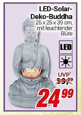 LED-Solar-Deko-Buddha 25 x 25 x 39 cm, mit leuchtender Blüte
