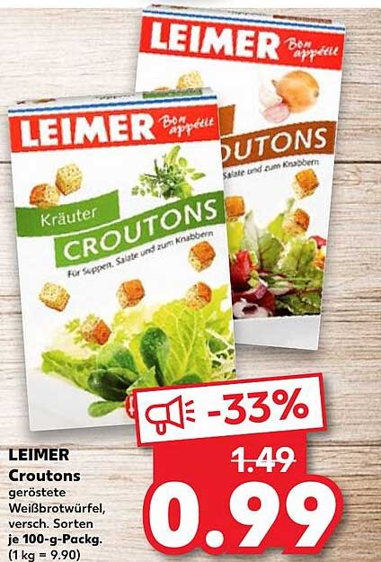 LEIMER Croutons – geröstete Weißbrotwürfel, verschiedene Sorten